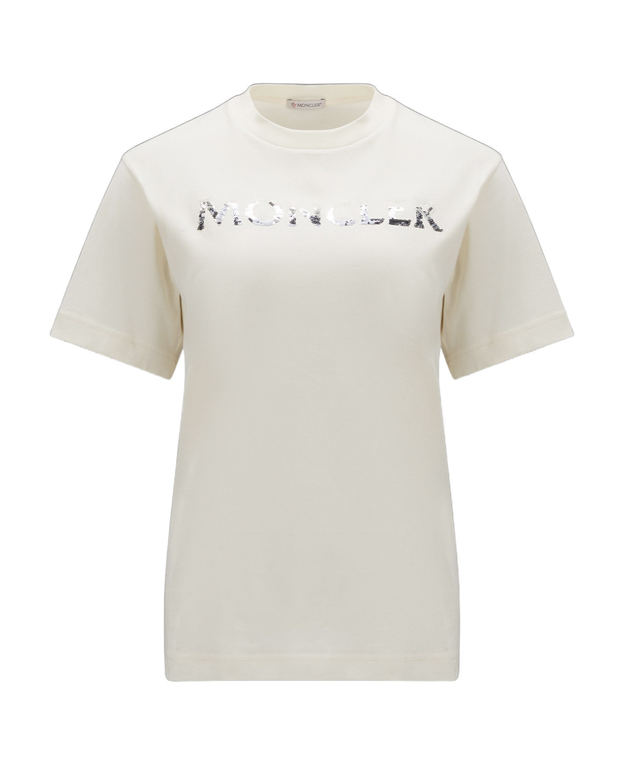 Moncler Sequin-embellished Cotton T-shirt In White