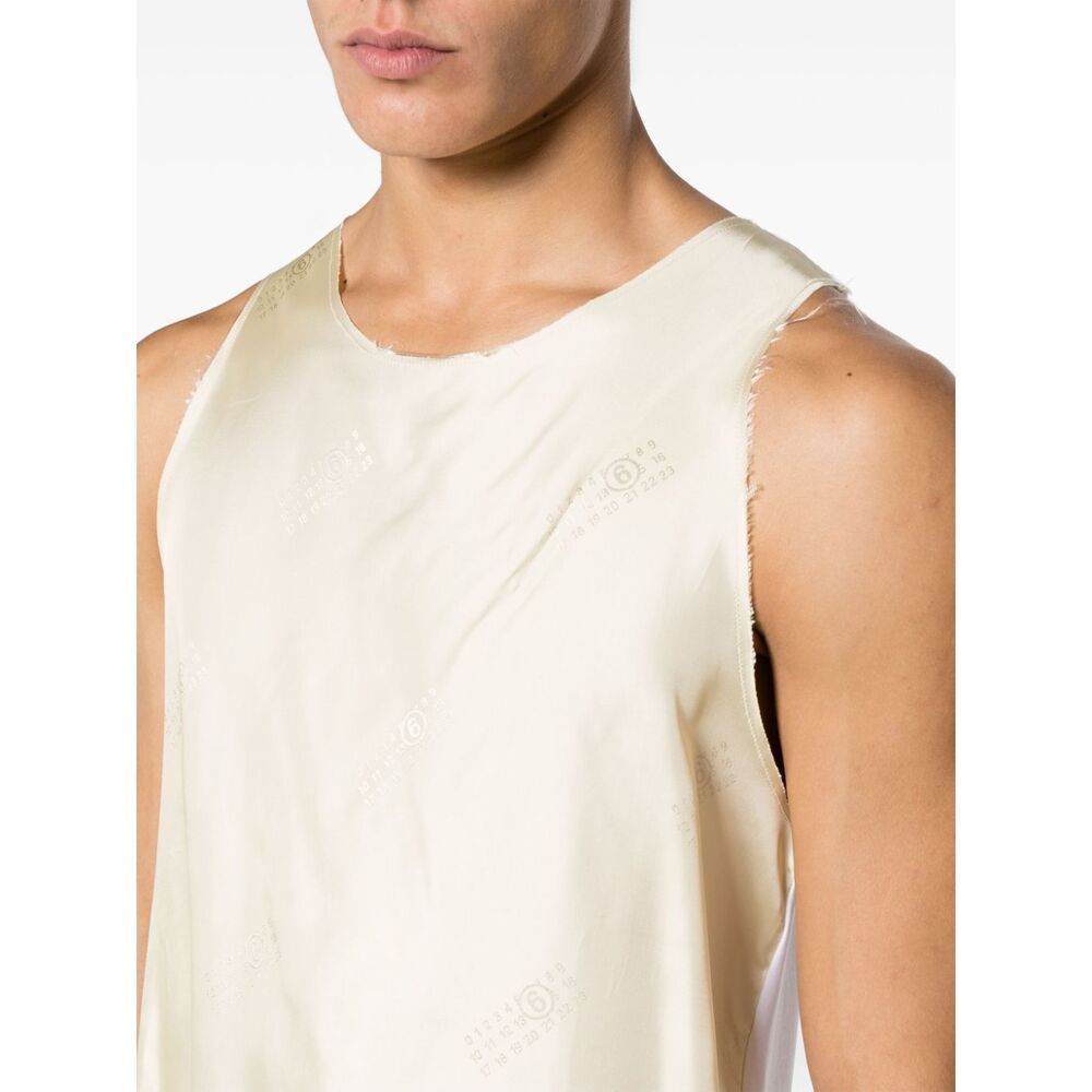 Mm6 Maison Margiela Numbers Motif-print Panelled Tank Top In Nude