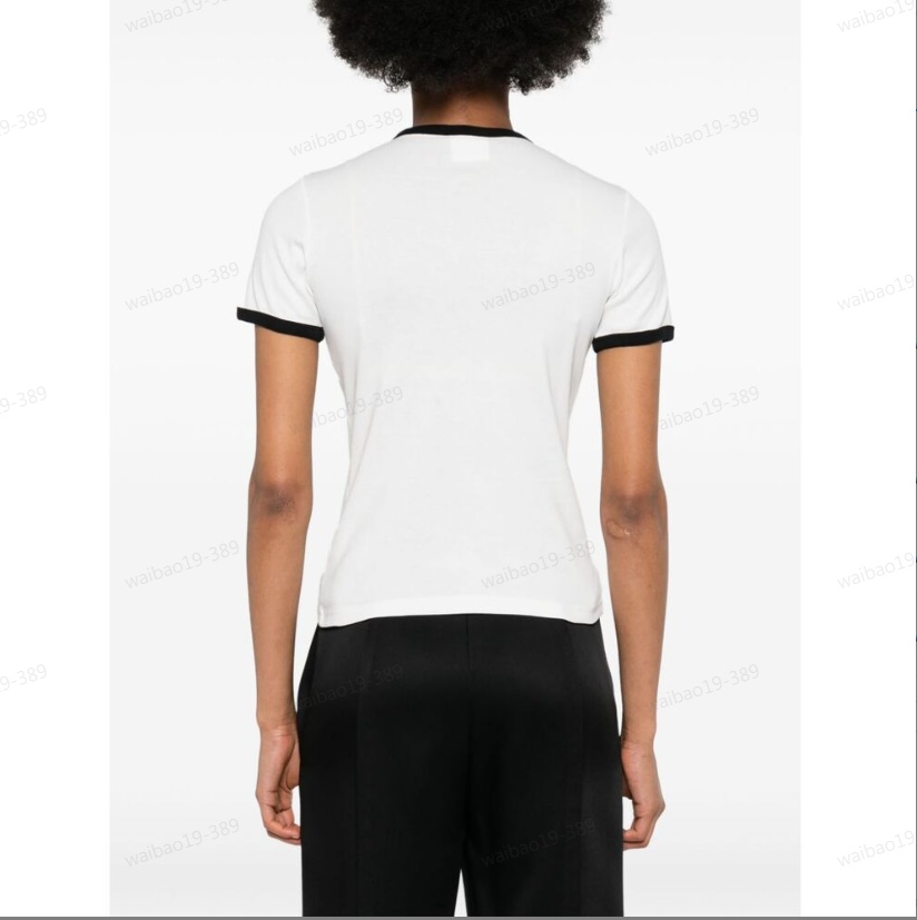 Courrèges Fitted White T-shirt With Contrasting Ribbed Trim In White