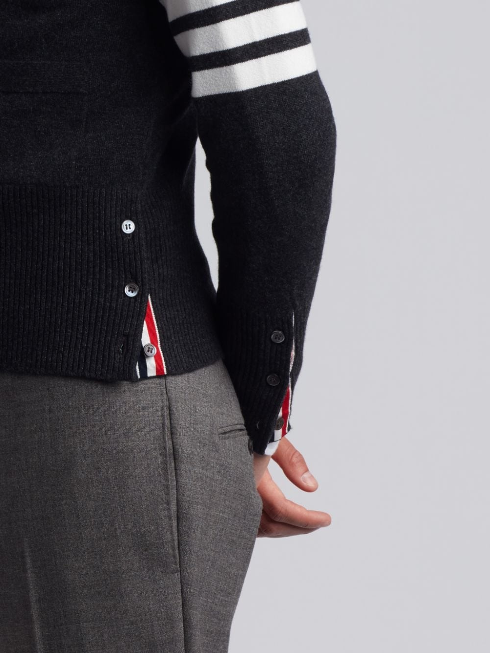 Thom Browne Milano Stitch V Neck Cardigan With 4 Bar In Fine Merino Wool Clothing In Black