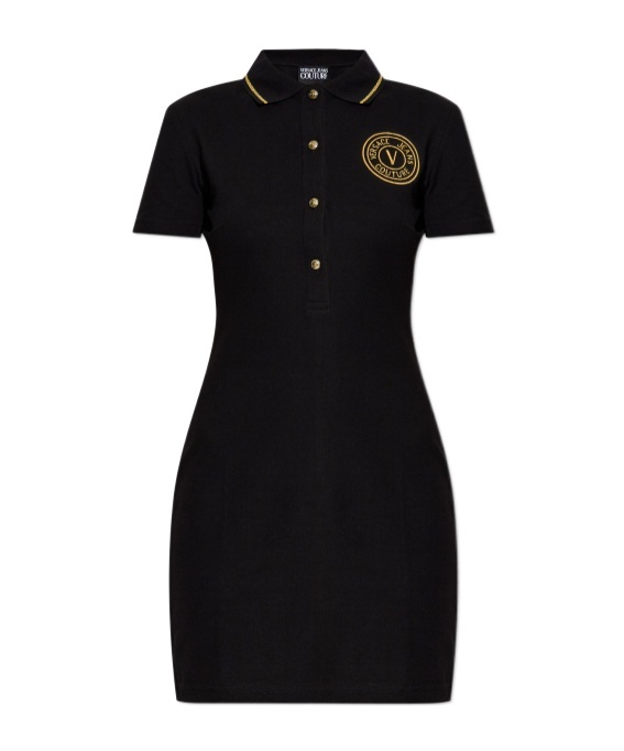 Versace Jeans Embroidered-logo Polo Mini Dress In Black
