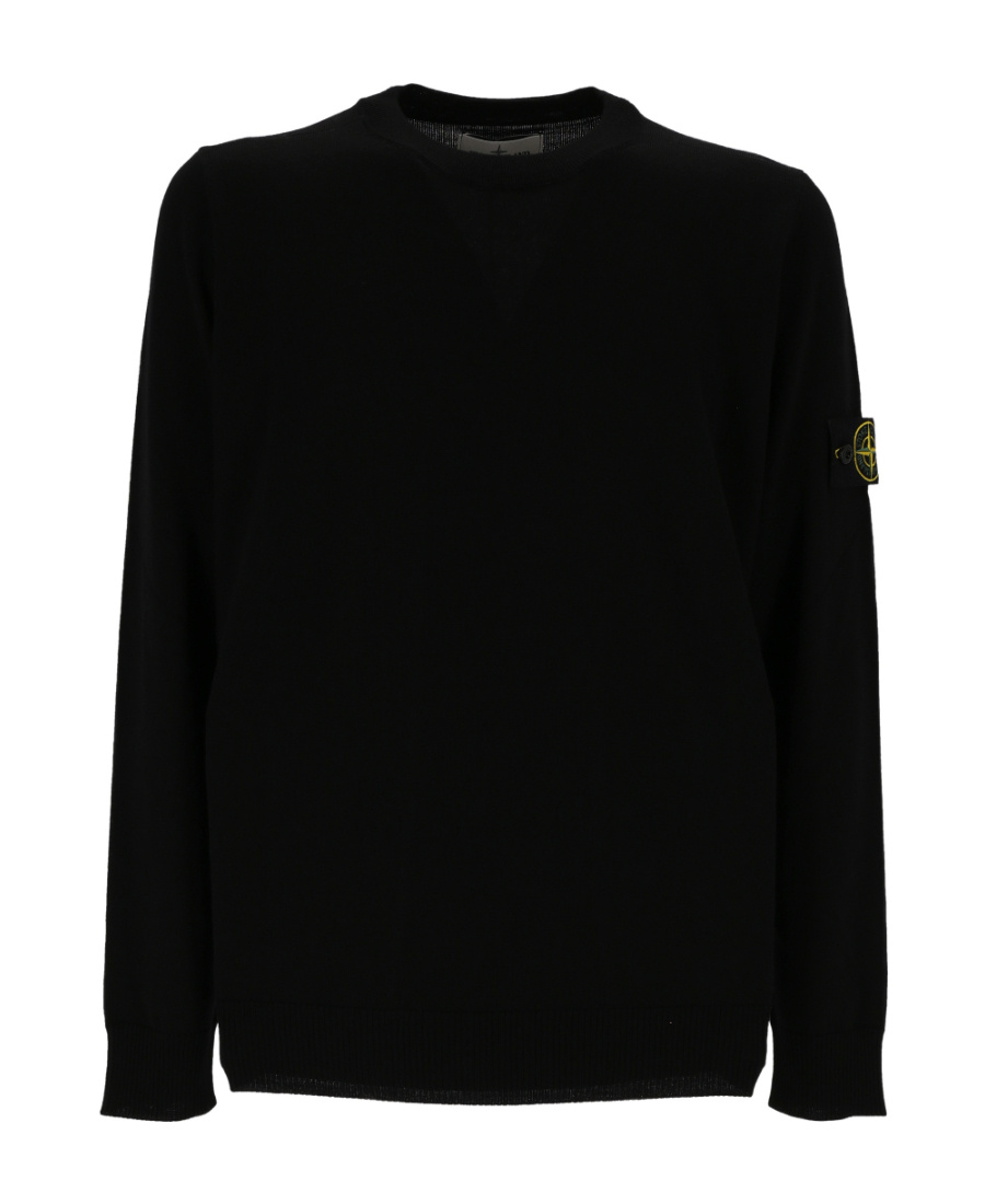 Shop Stone Island Compass Logo-patch Knitted Jumper In Black