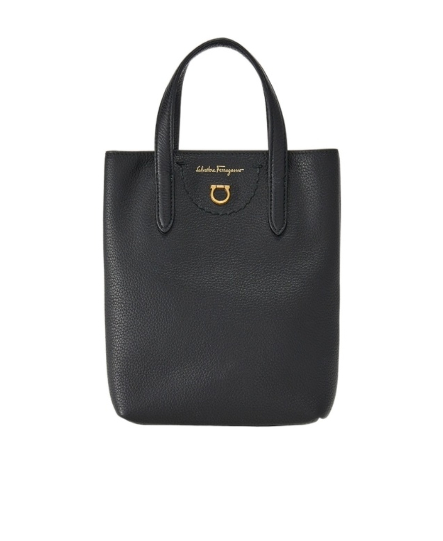 Ferragamo Black Leather Travel Handbag In Black