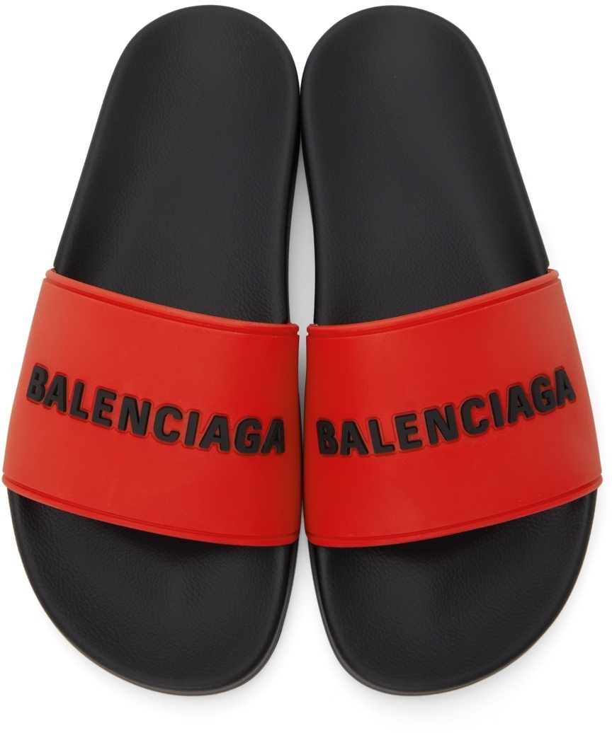 Balenciaga Embossed Logo Flip-flops In Red