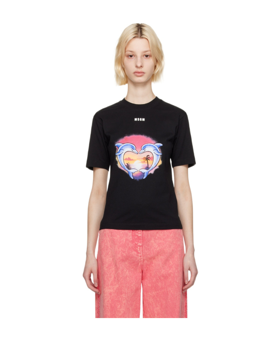Msgm Logo T-shirt With Round Neck In Black