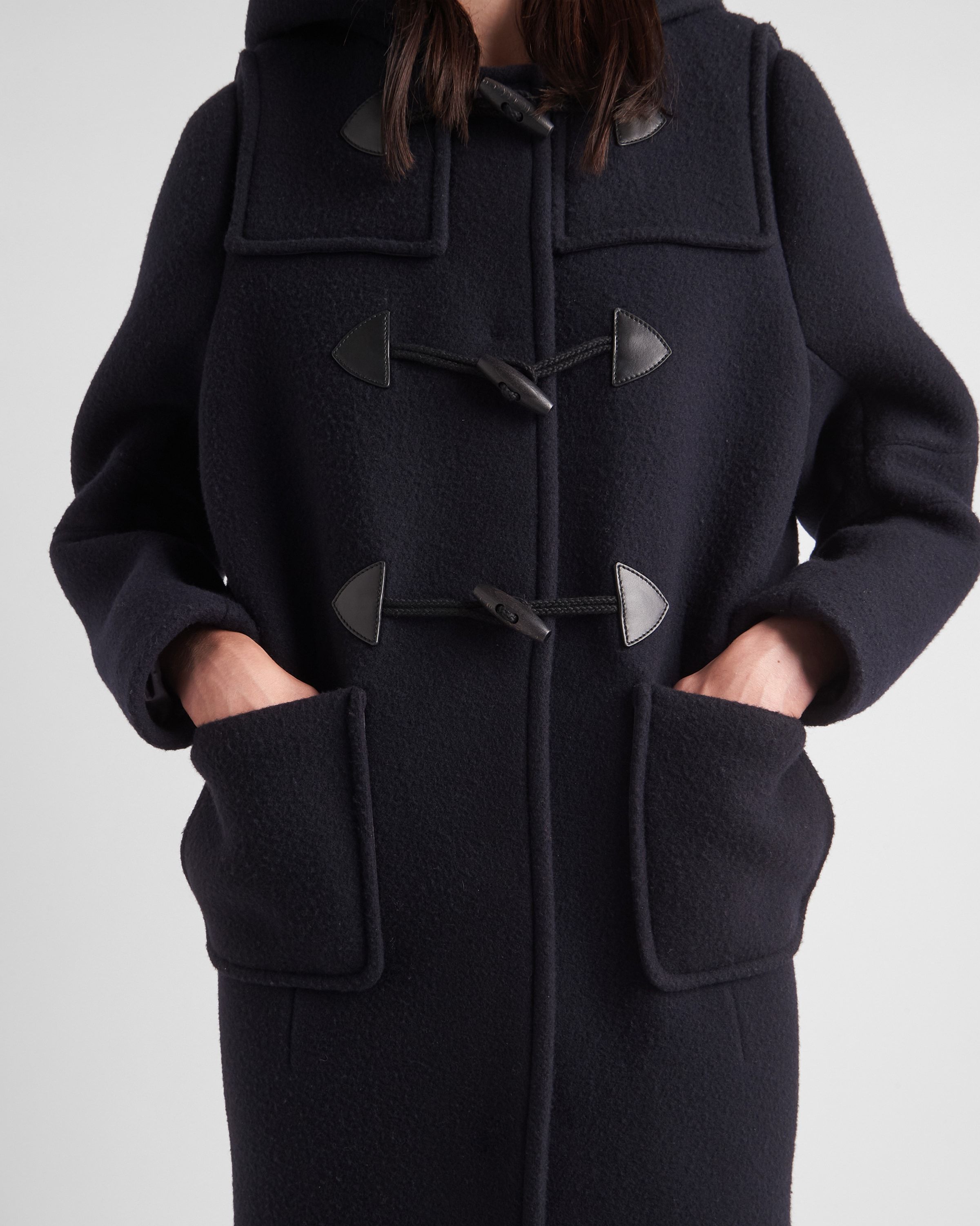 Prada Hooded Wool Coat In Blue