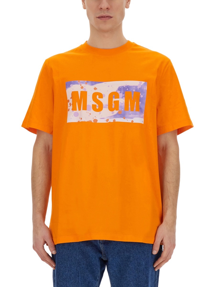 Msgm Logo Crew Neck T-shirt In Orange