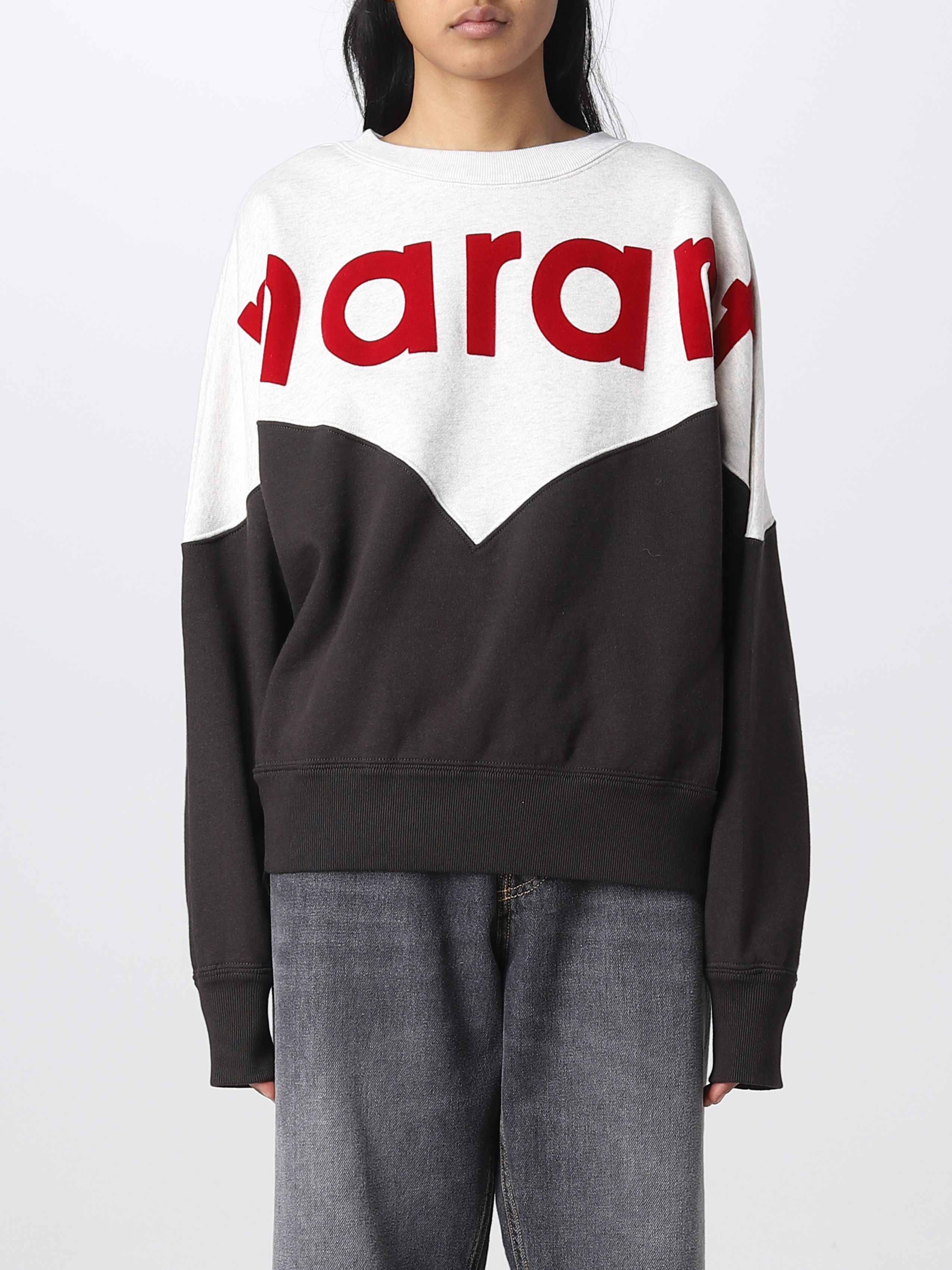 Isabel Marant Two-tone Logo-print Sweatshirt In Black