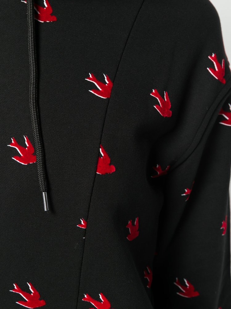Mcq By Alexander Mcqueen Swallow Printed Hooded Sweater In Black