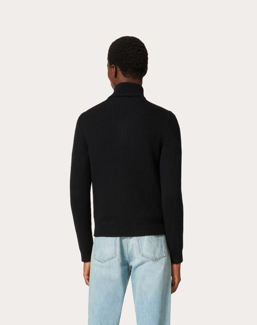 Valentino Wool Knit Jacket With Toile Iconographe Nylon Jacquard Front Panel In Black