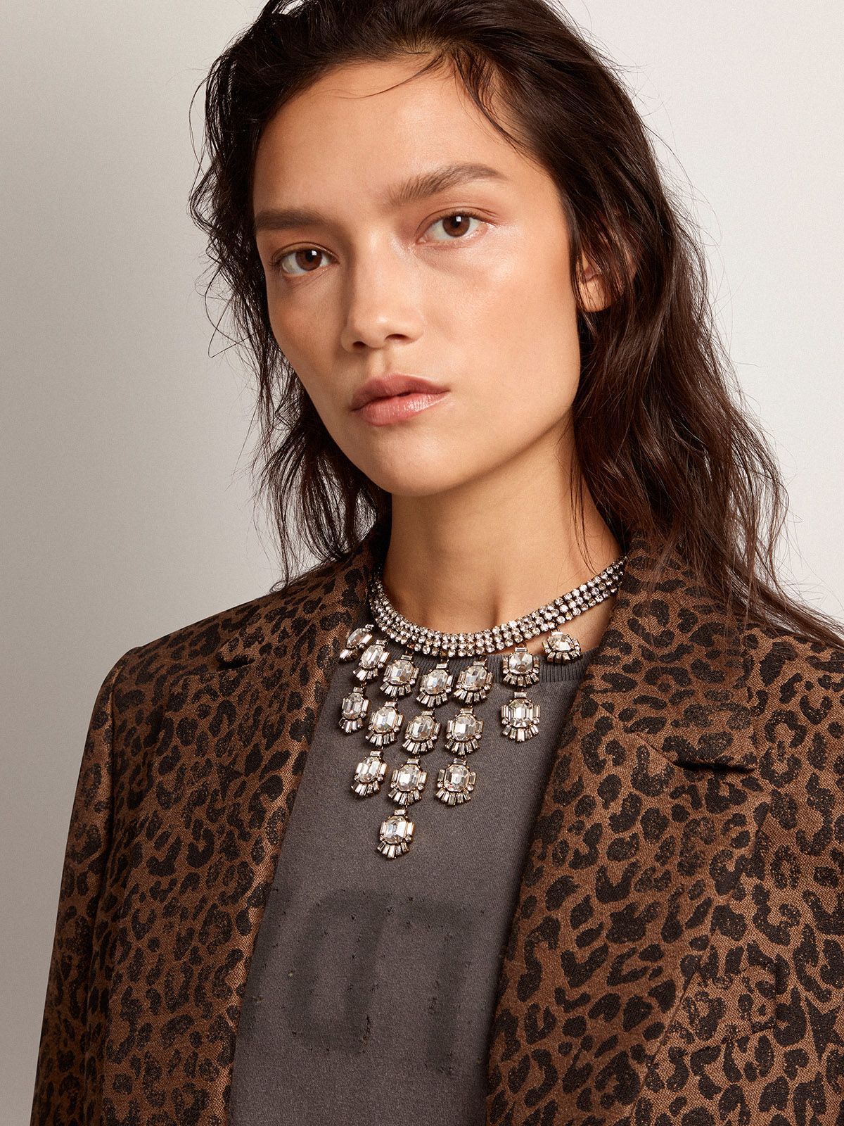Golden Goose Déco Jewelmates Collection Necklace In Old Gold Color With Baguette-shaped Drop Crystals In Gold
