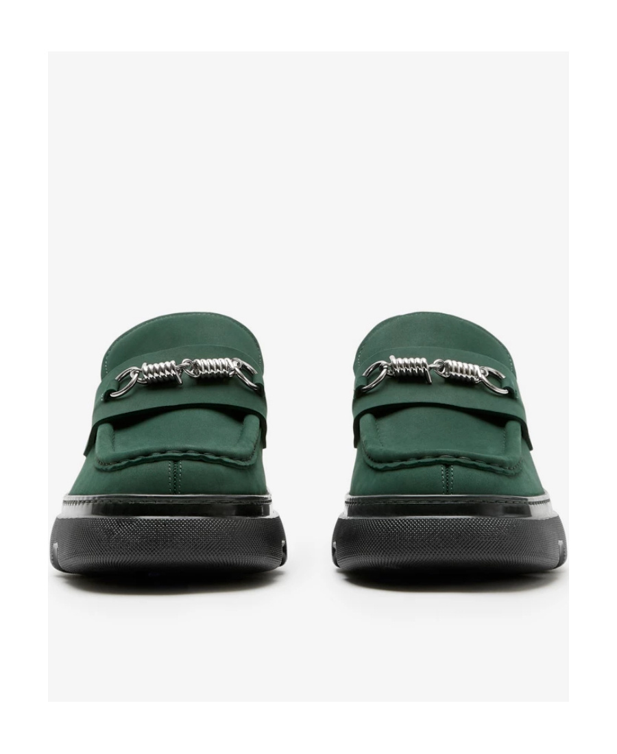 Burberry Suede Barbed-wire Creeper Clamp Loafers In Green
