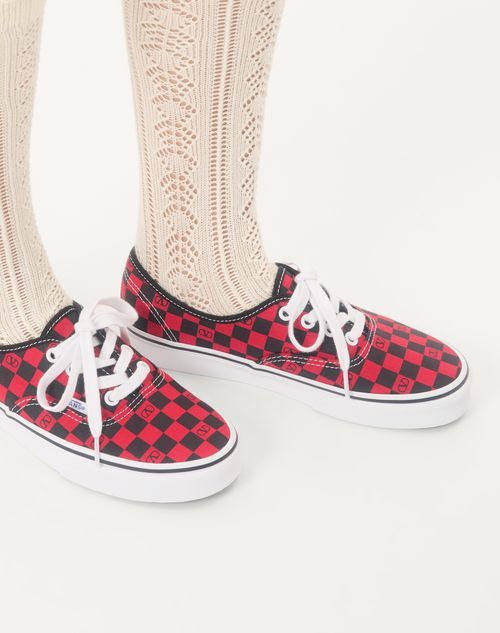 Valentino Garavani And Vans Low-top Trainer In Fabric With Vlogo Checkerboard Print In White