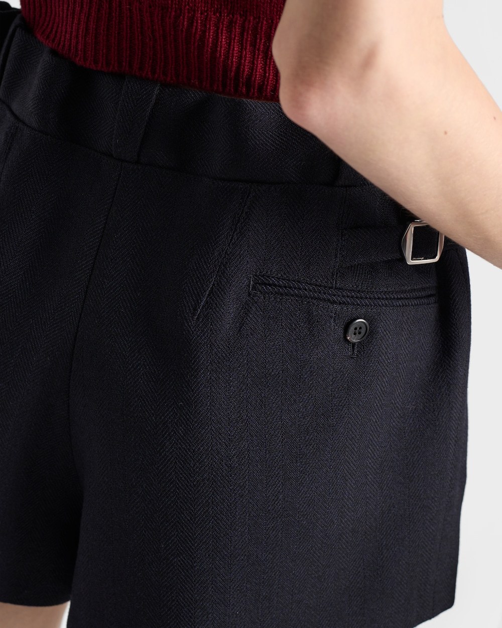 Prada Pleated Buttoned Shorts In Blue