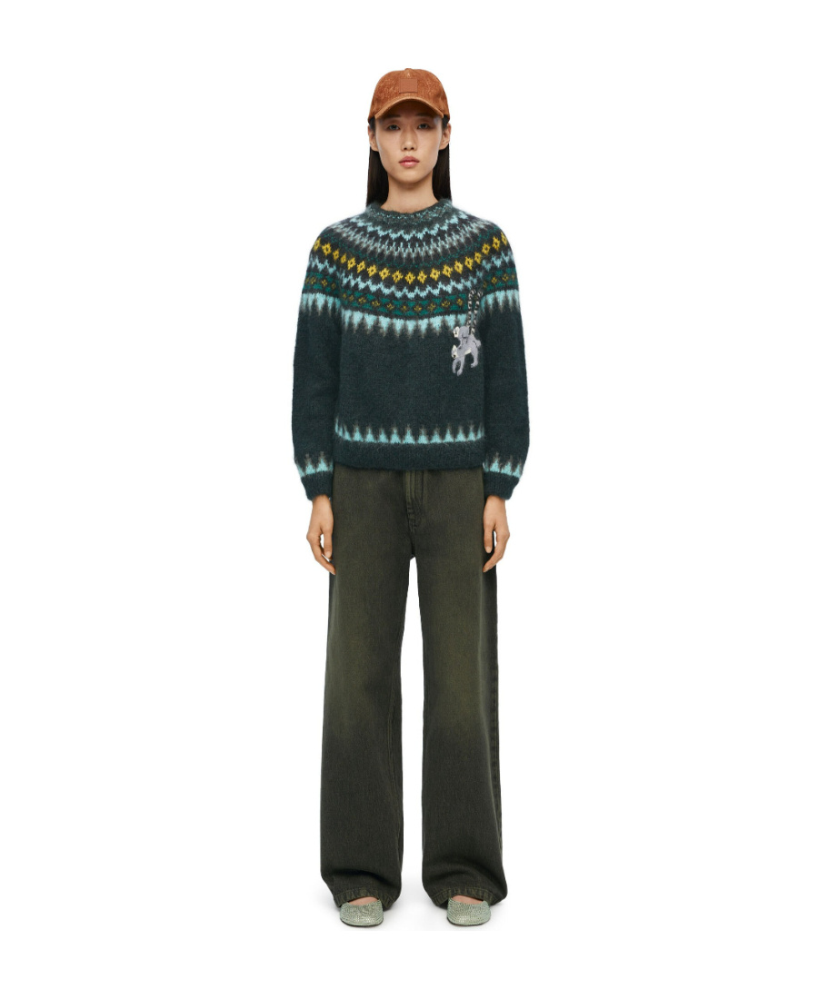 Loewe X Suna Fujita Jacquard Mohair-blend Sweater In Green