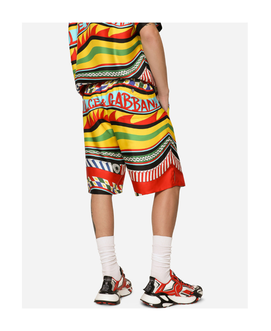 Dolce & Gabbana Multicolor Shorts With All-over Carretto Print In Multicolor