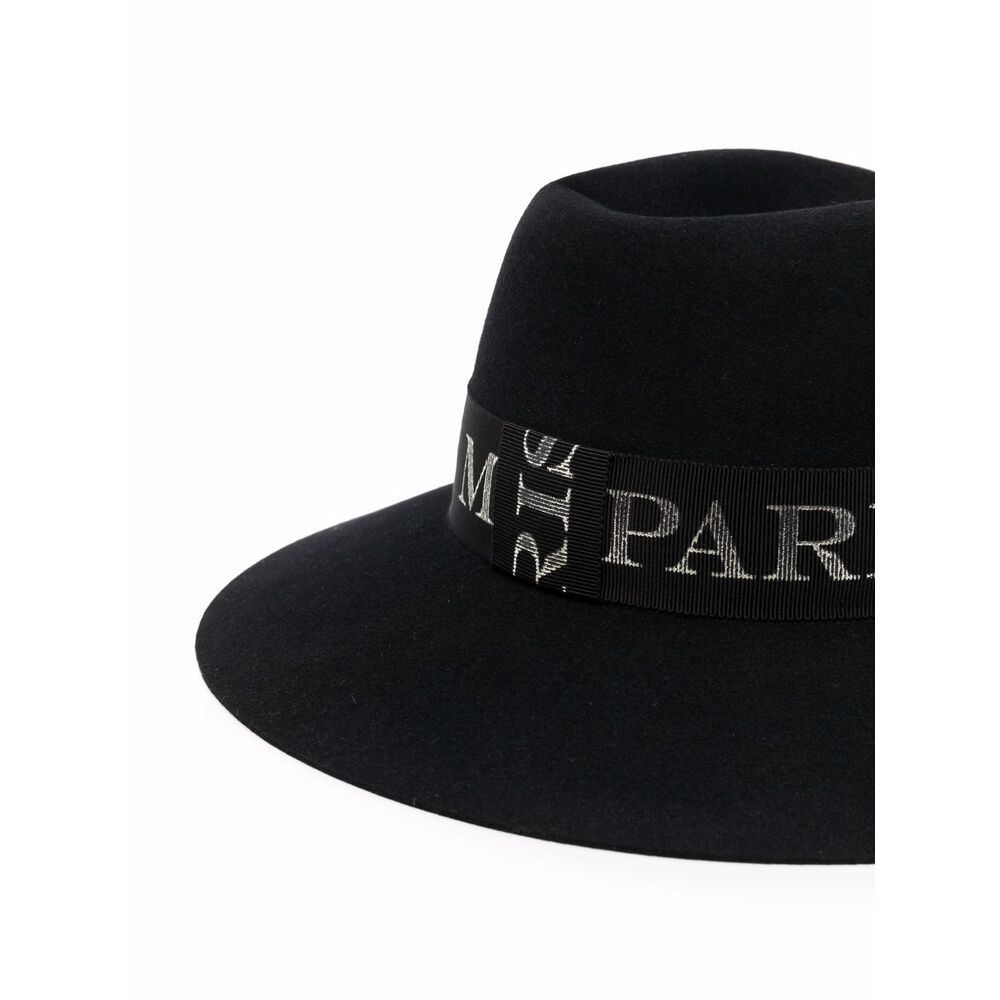 Shop Maison Michel Embroidered Logo Fedora In Black