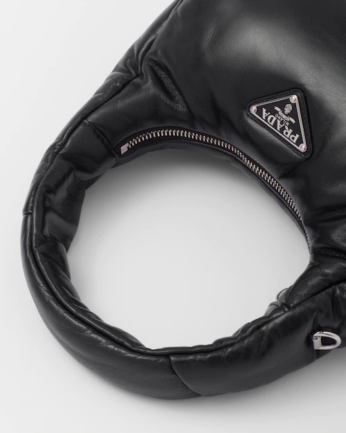Prada Enamel Triangle-logo Leather Shoulder Bag In Black