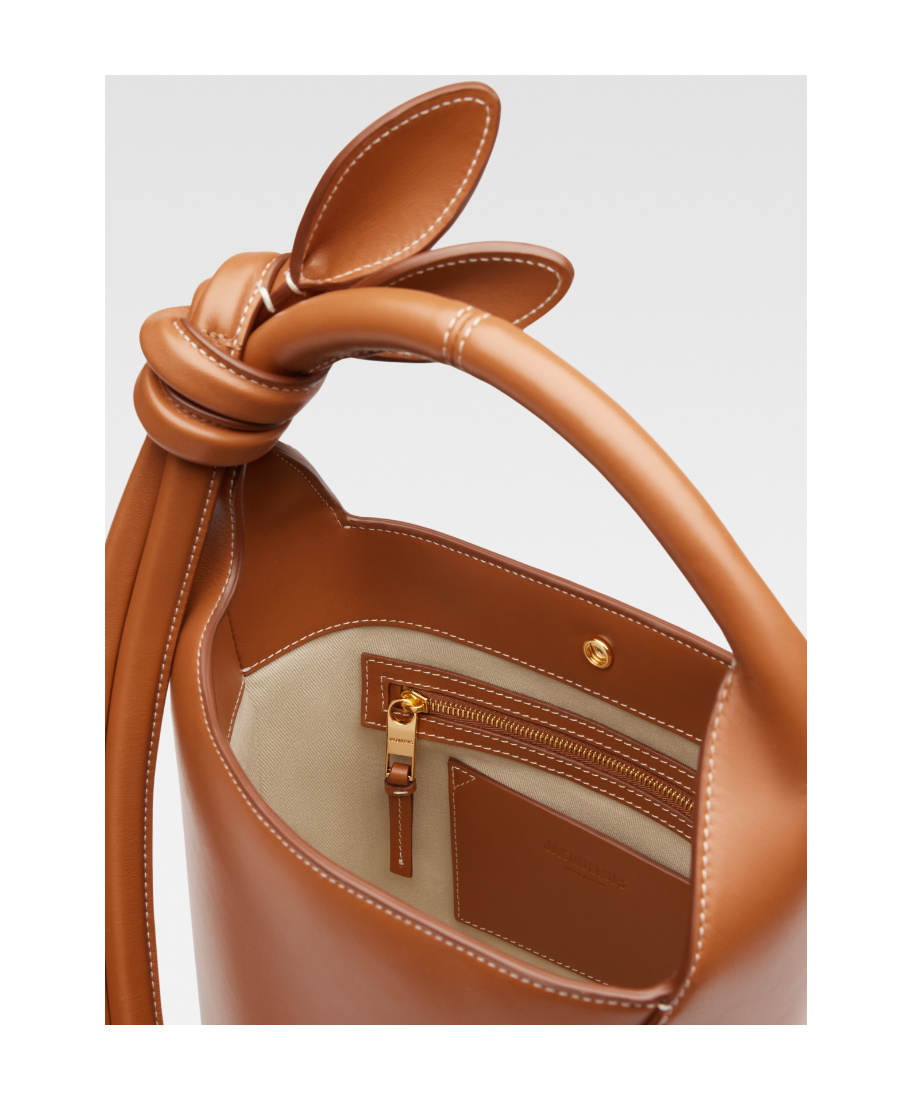 Jacquemus Mini Knotted Bucket Bag In Brown