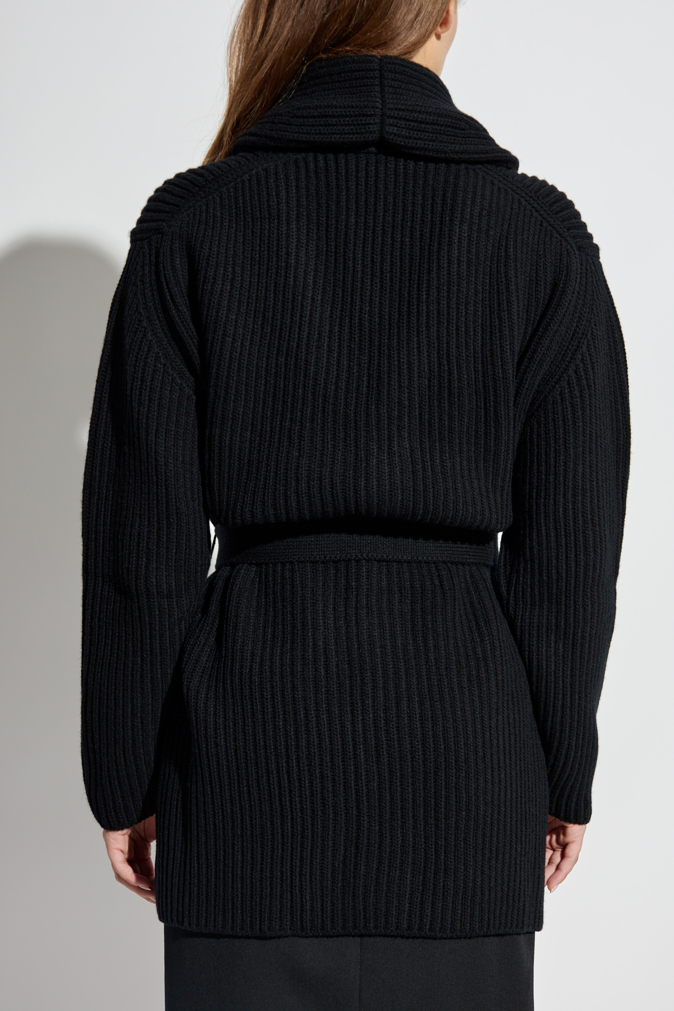 Dolce & Gabbana Ribbed-knit Belted Cardigan In Black