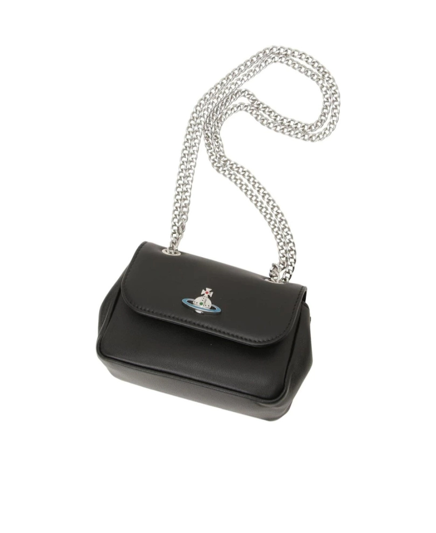 Vivienne Westwood Black Small Curb Chain Shoulder Bag In Black