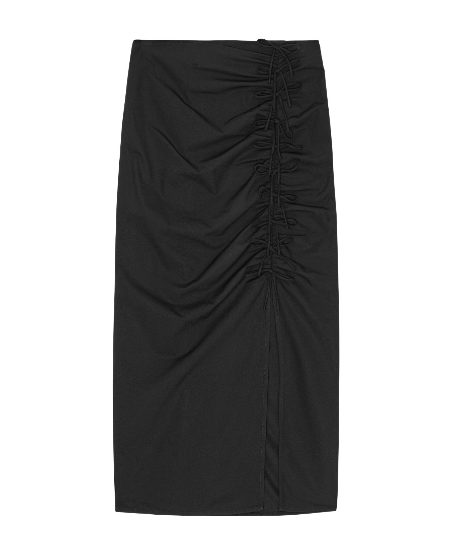 Ganni Midi Skirt With Ornamental Bows In Black