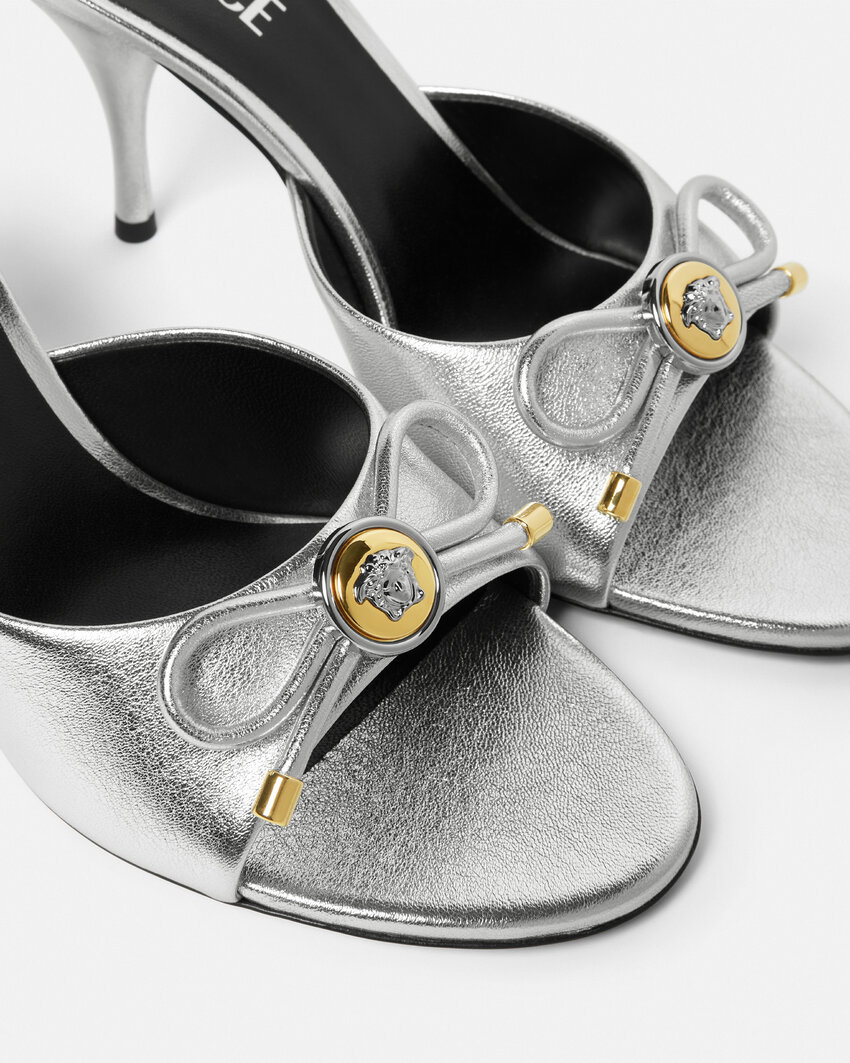 Versace High-heeled Slip-on Sandals In Gray