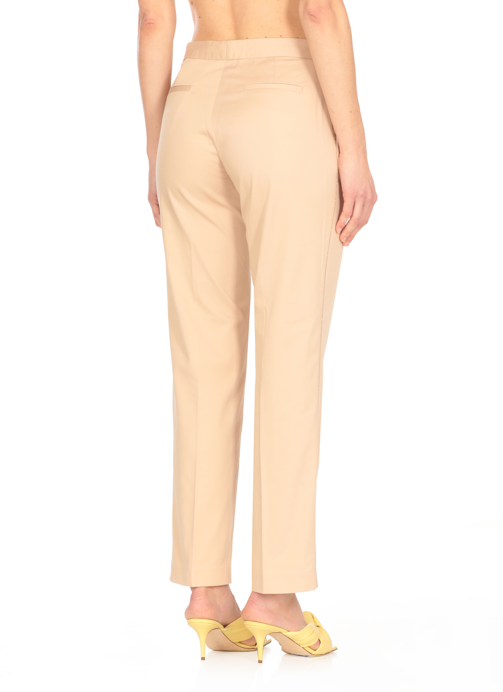 Fabiana Filippi Tailored Beige Cotton Pants With Side Slit Pockets In Nude