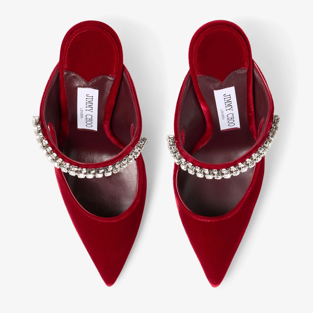 Jimmy Choo 100mm Bing Embellished Velvet Mule Pumps In Red