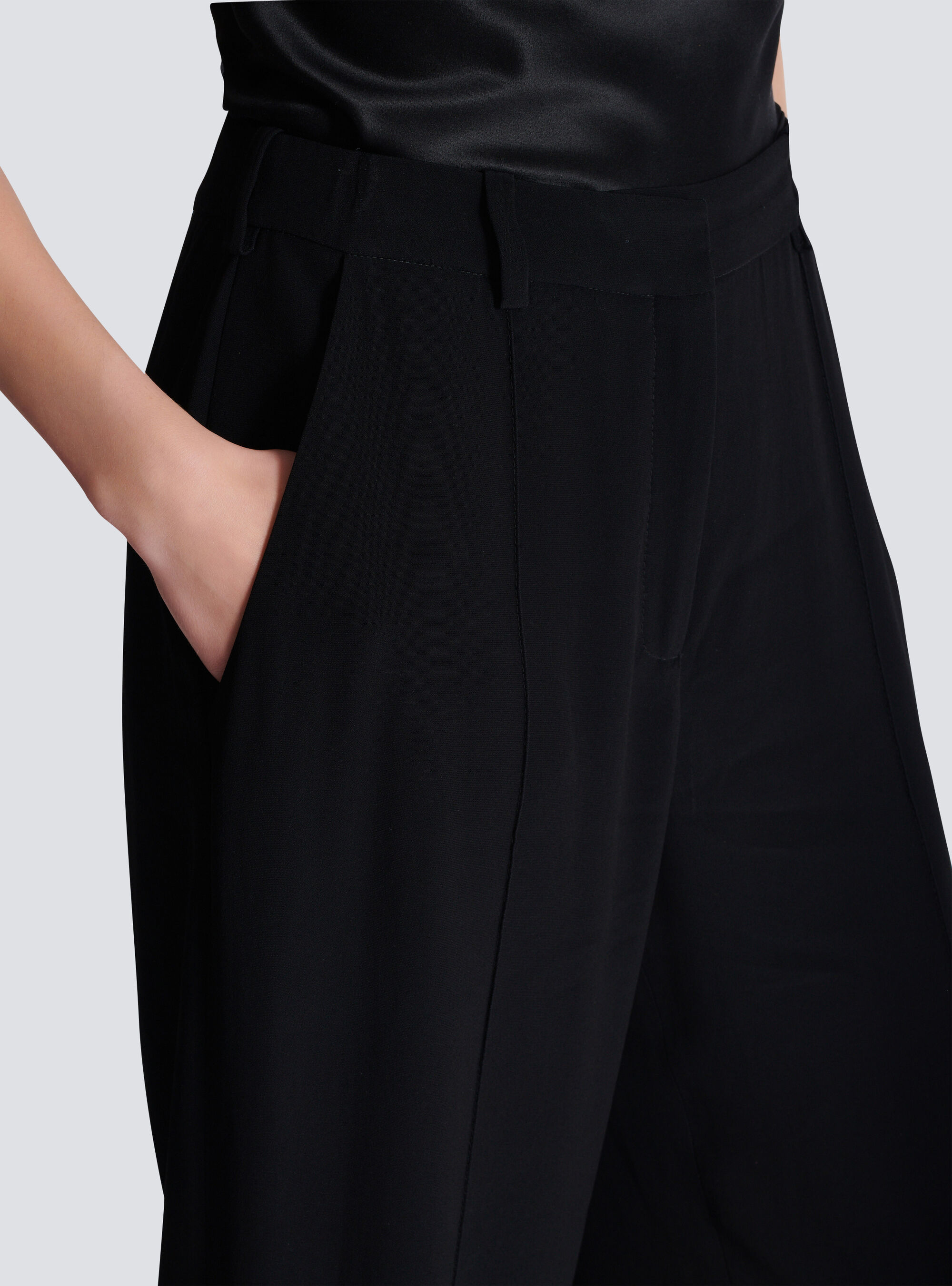 Balmain Wool Trousers With Front Pleats And Wide Leg In Black