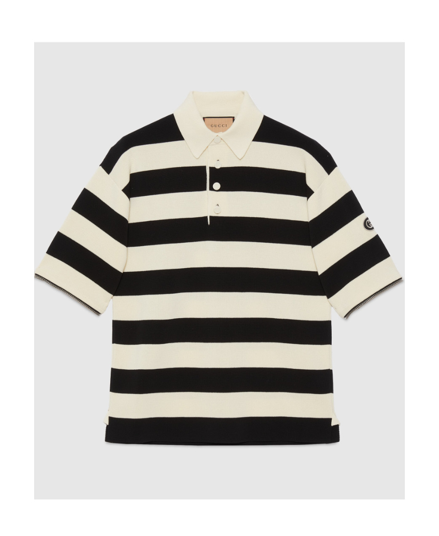GUCCI GUCCI LOGO PATCH STRIPED POLO SHIRT