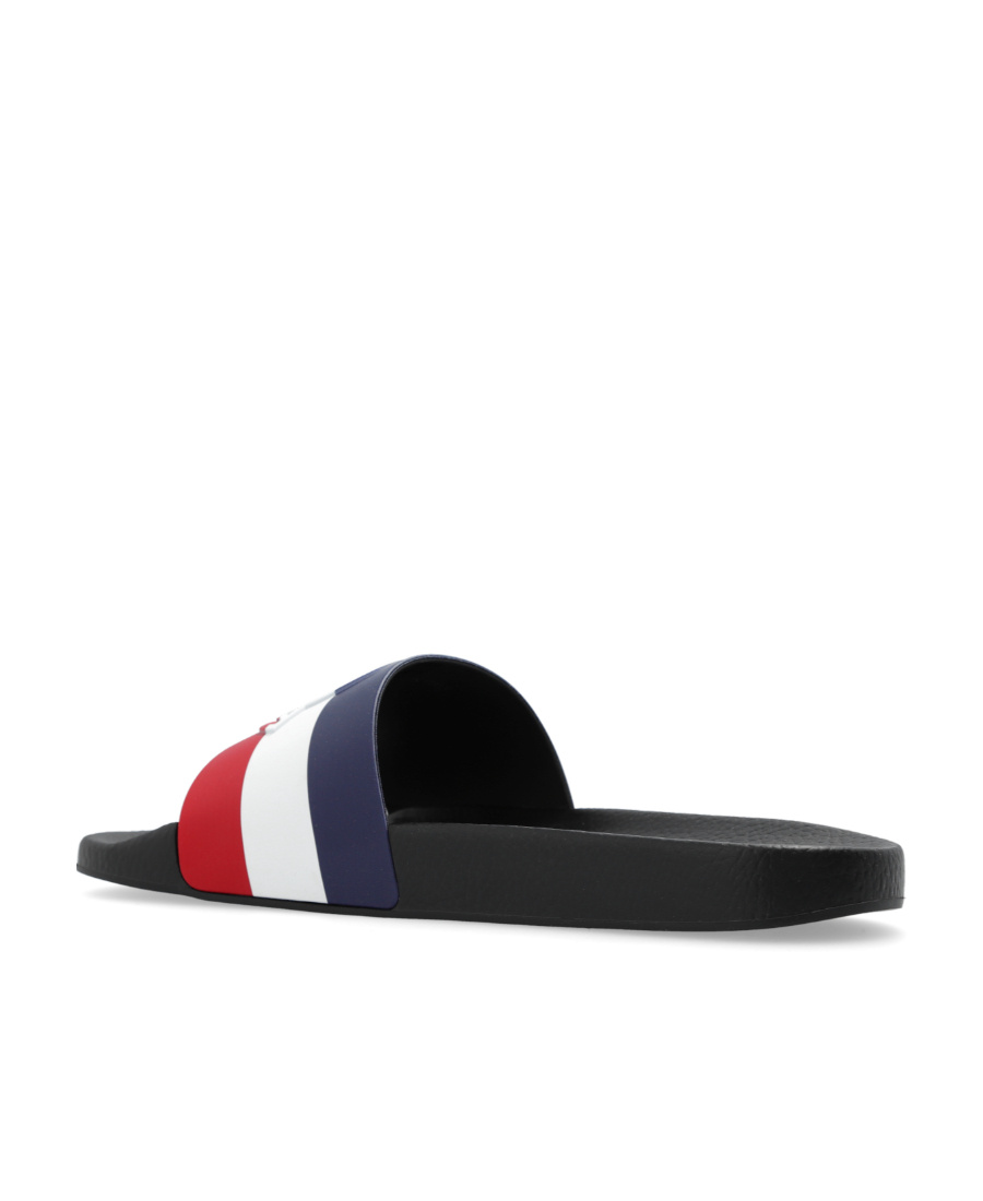 Shop Moncler Slip-on Debossed-logo Slides In Black