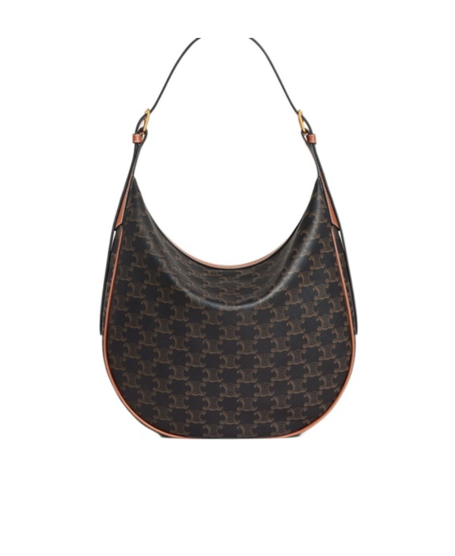 Celine Heloise Triomphe Printed Zipper Shoulder Bag In Brown