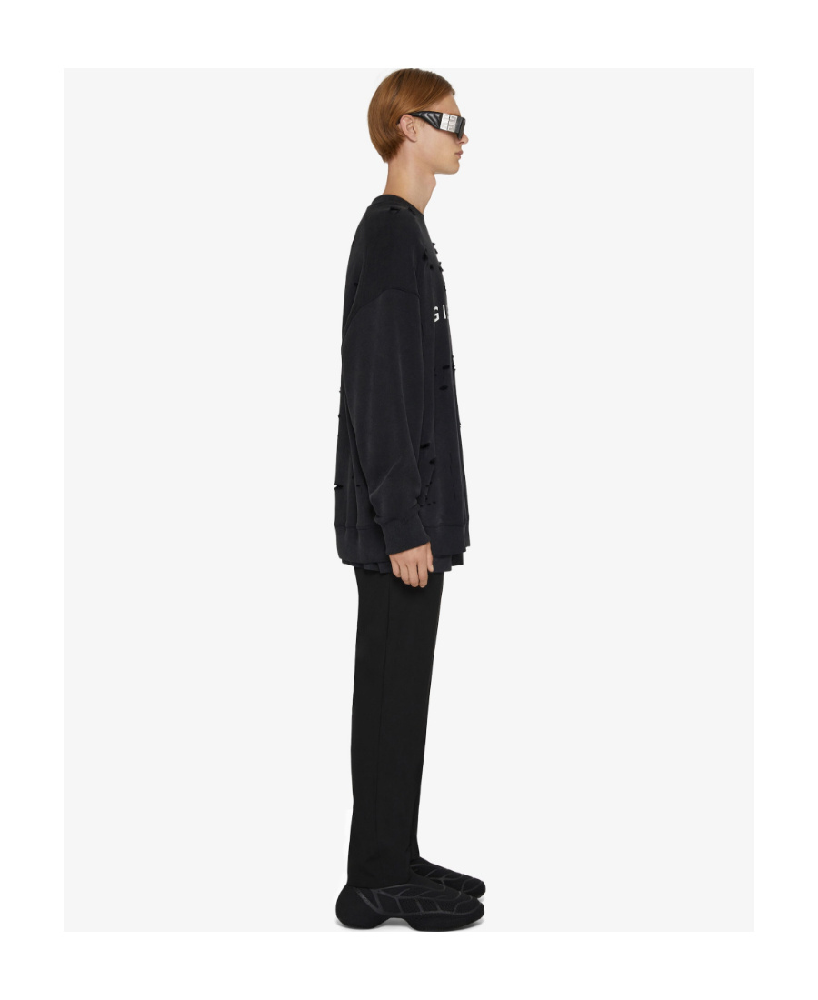 Givenchy Logo Printed Distressed Crewneck Sweatshirt In Black