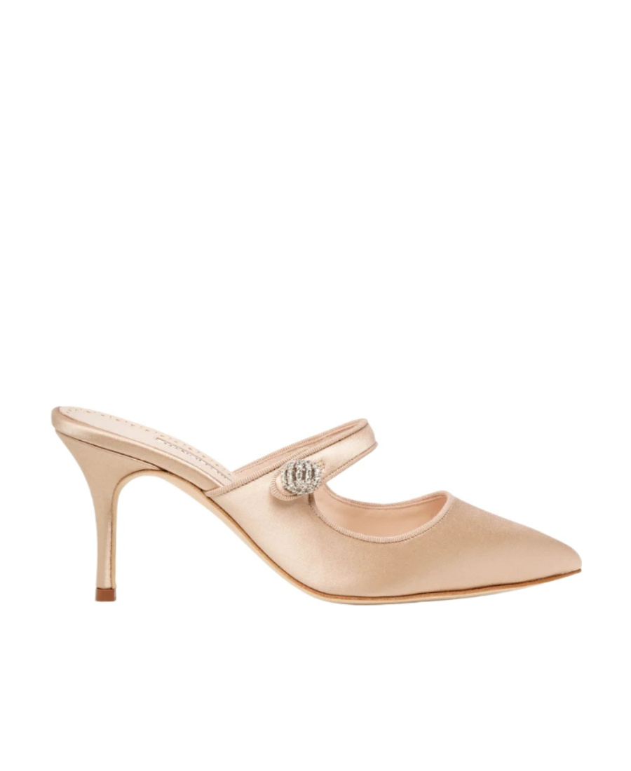 Manolo Blahnik 70mm Camparimu Satin Mules In Nude