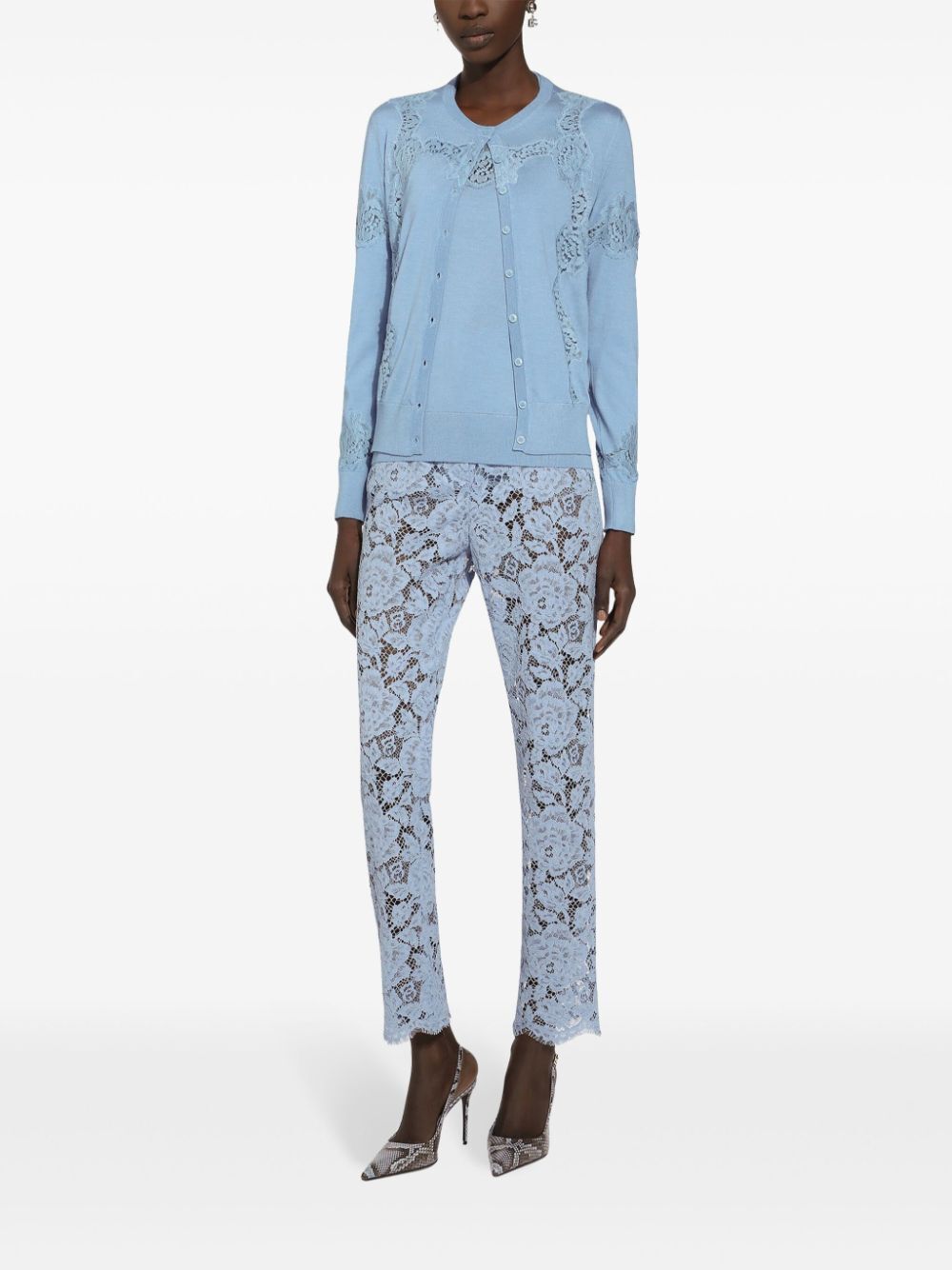 Dolce & Gabbana Light Blue Embroidered Lace Trousers In Blue