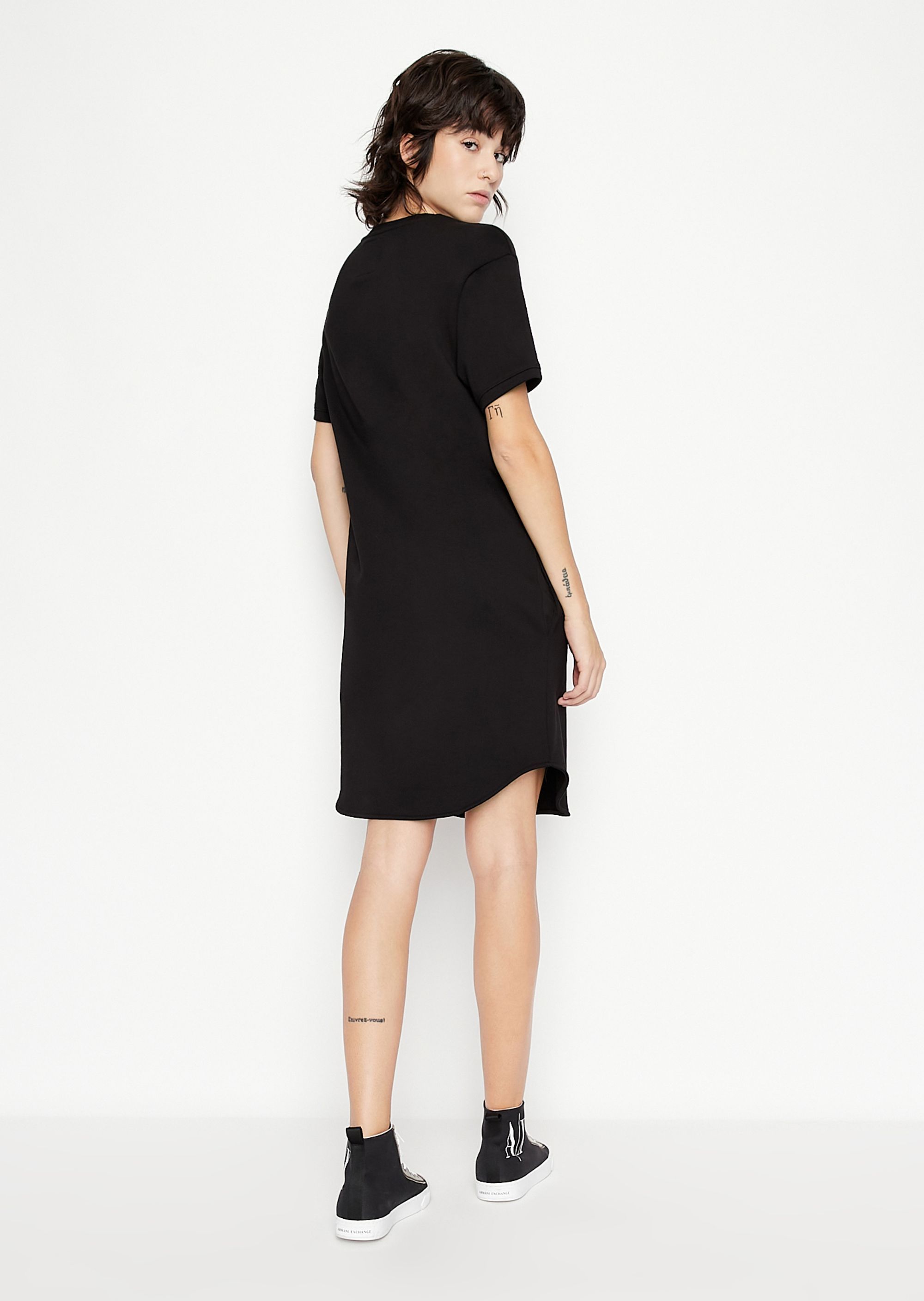 Armani Exchange Debossed-logo Sweatshirt Dress In Black
