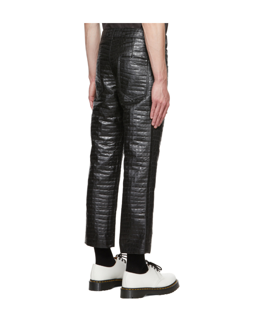 Song For The Mute Black Matelassé Faux-leather Pants In Black