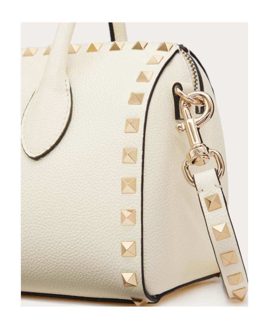 Valentino Rockstud Grainy Leather Handbag In Ivory White
