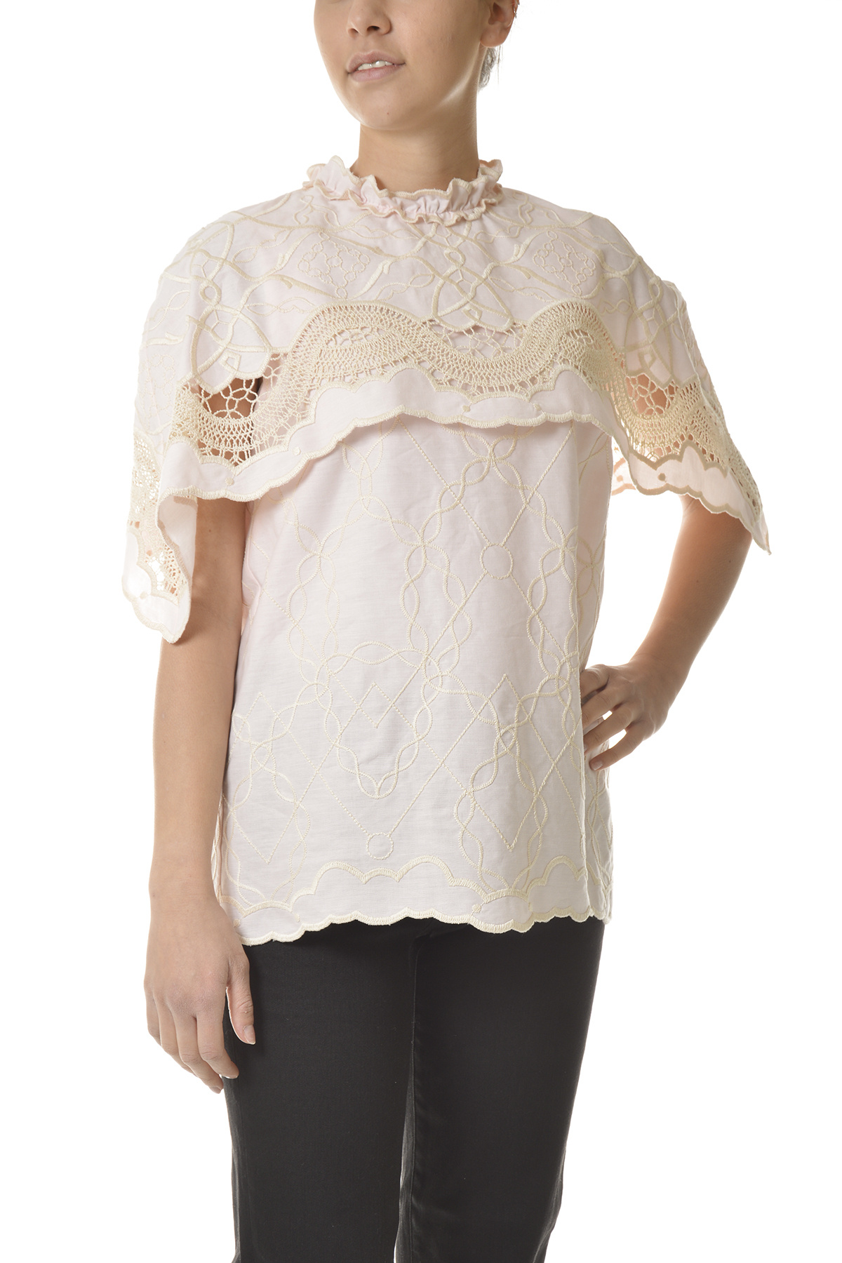 Alberta Ferretti Alberta Ferreti Embroidered Cape Top In Nude