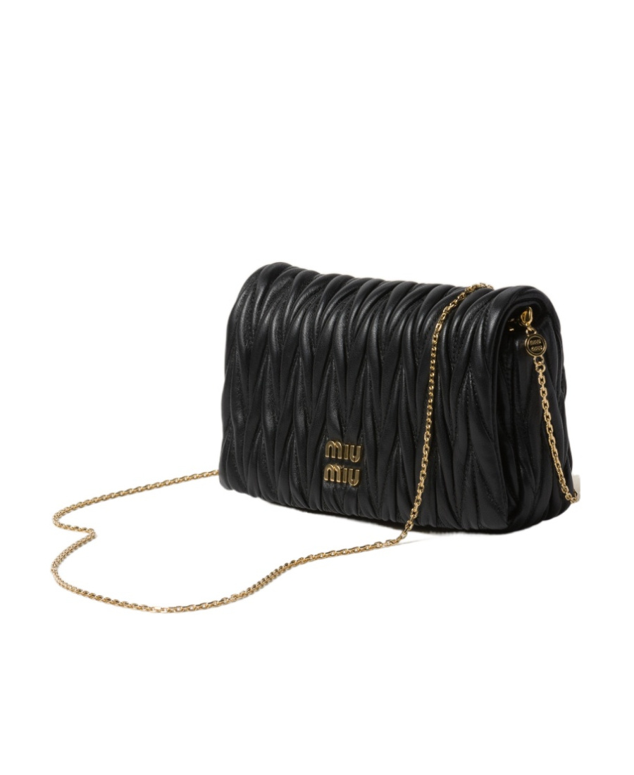 Miu Miu Mini Matelassé Leather Shoulder Bag In Black