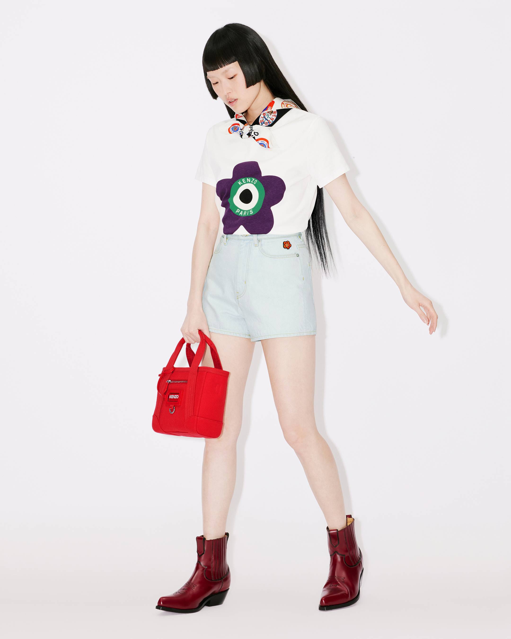 Kenzo Logo Denim Shorts In White