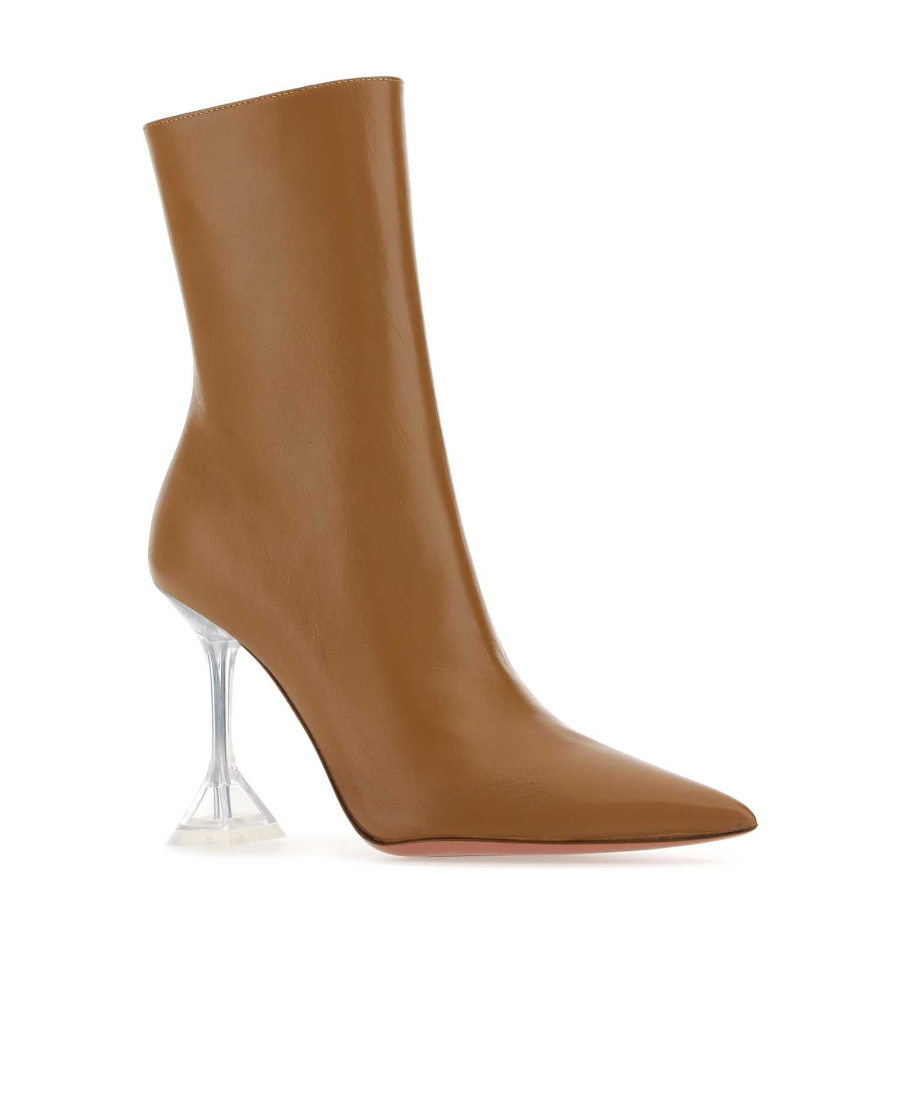 Amina Muaddi Logo Pointy Boots In Brown