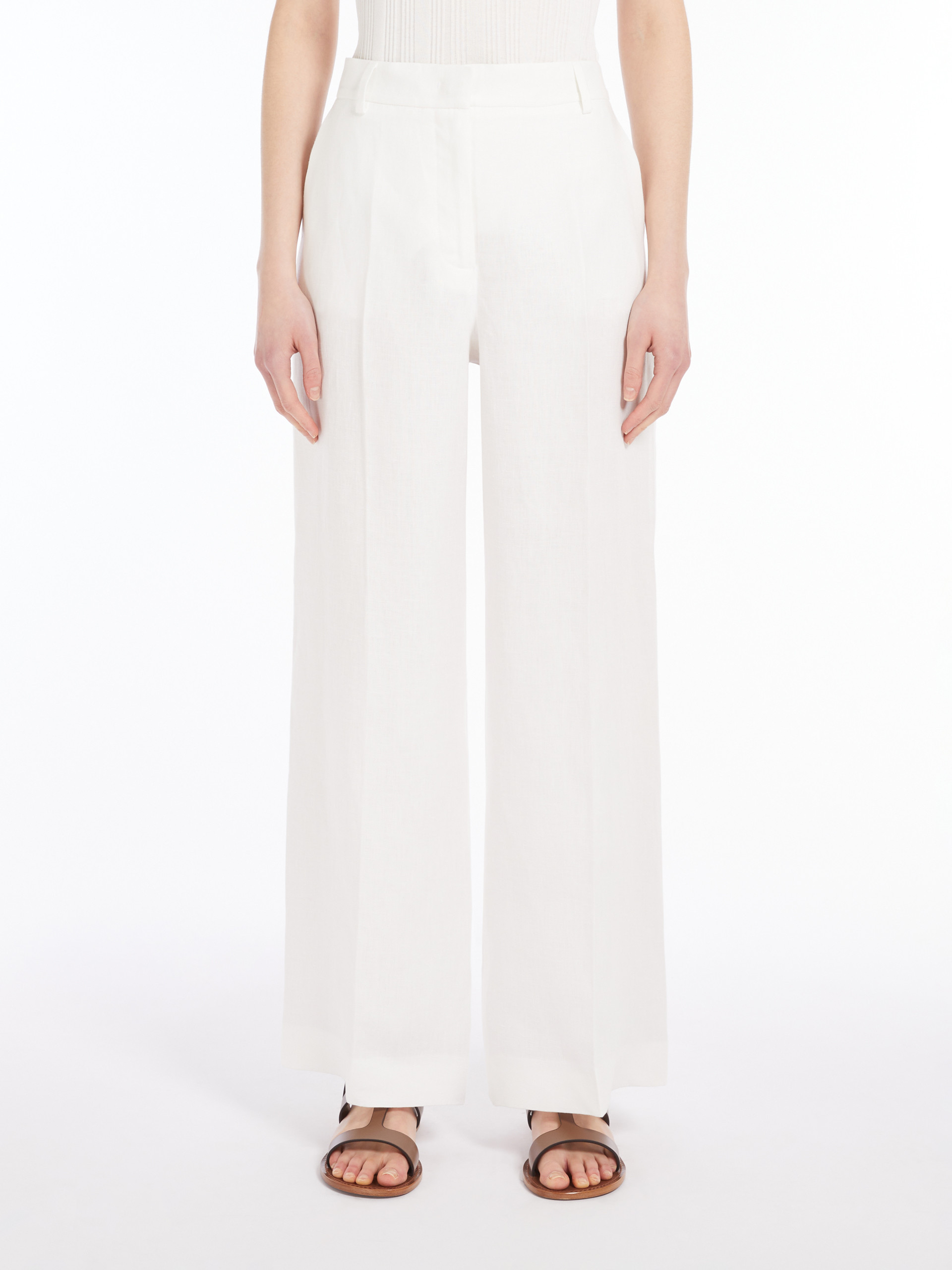 Weekend Max Mara Linen Canvas Trousers In White