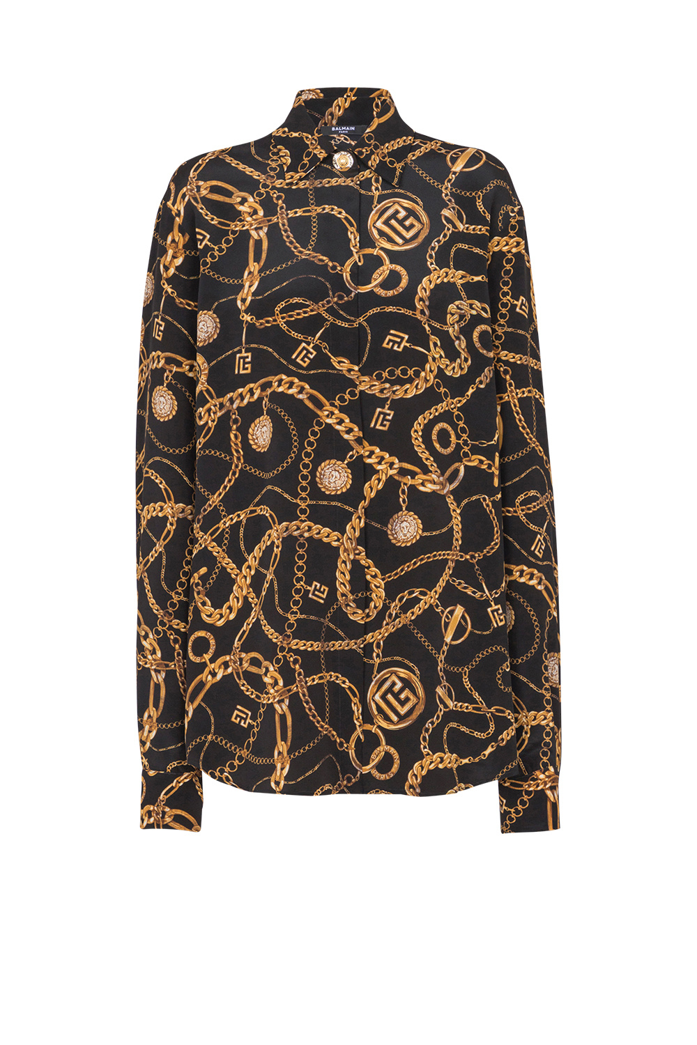 Balmain All-over Graphic Printed Crewneck Shirt In Black