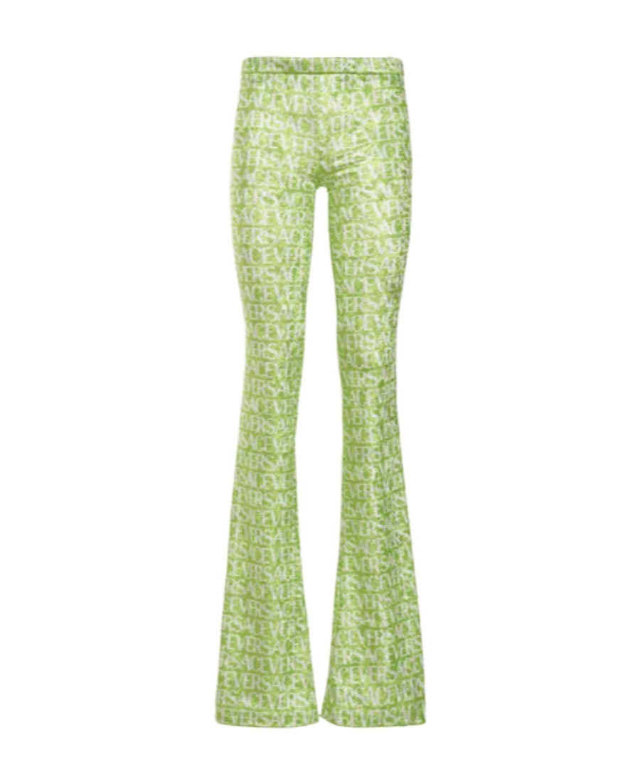 Versace Logo-print Flared Trousers In Green