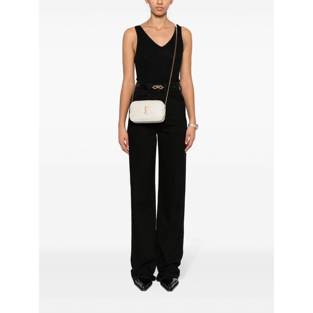 Saint Laurent Lou Logo Plaque Mini Shoulder Bag In White