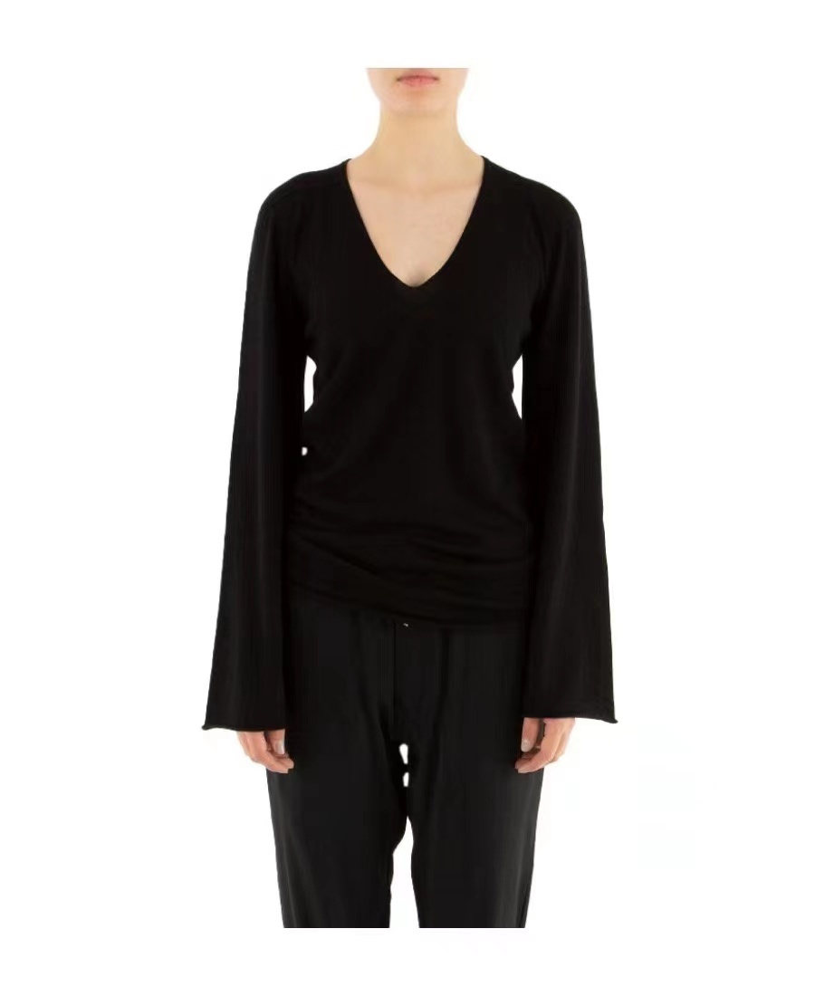 Rick Owens V-neck Bottomed Pullover In Black
