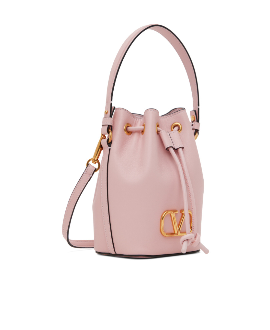 Valentino Mini Vlogo Signature Leather Bucket Bag In Nude