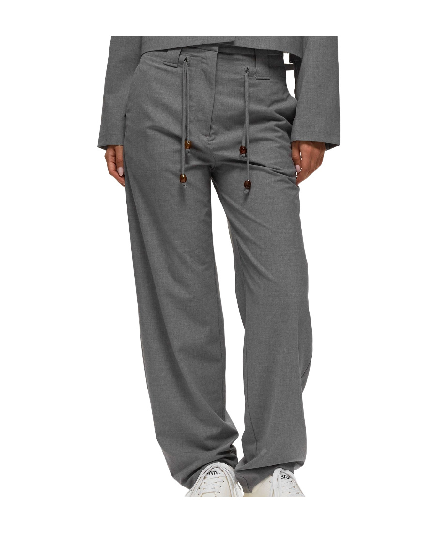 Ganni Drawstring-waist Straight-leg Trousers In Gray